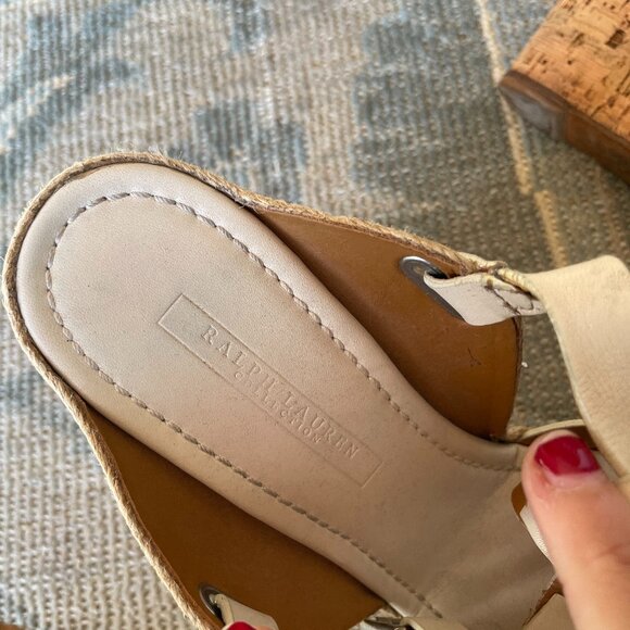Ralph Lauren Cream Leather Espadrilles Wedges, Size 7